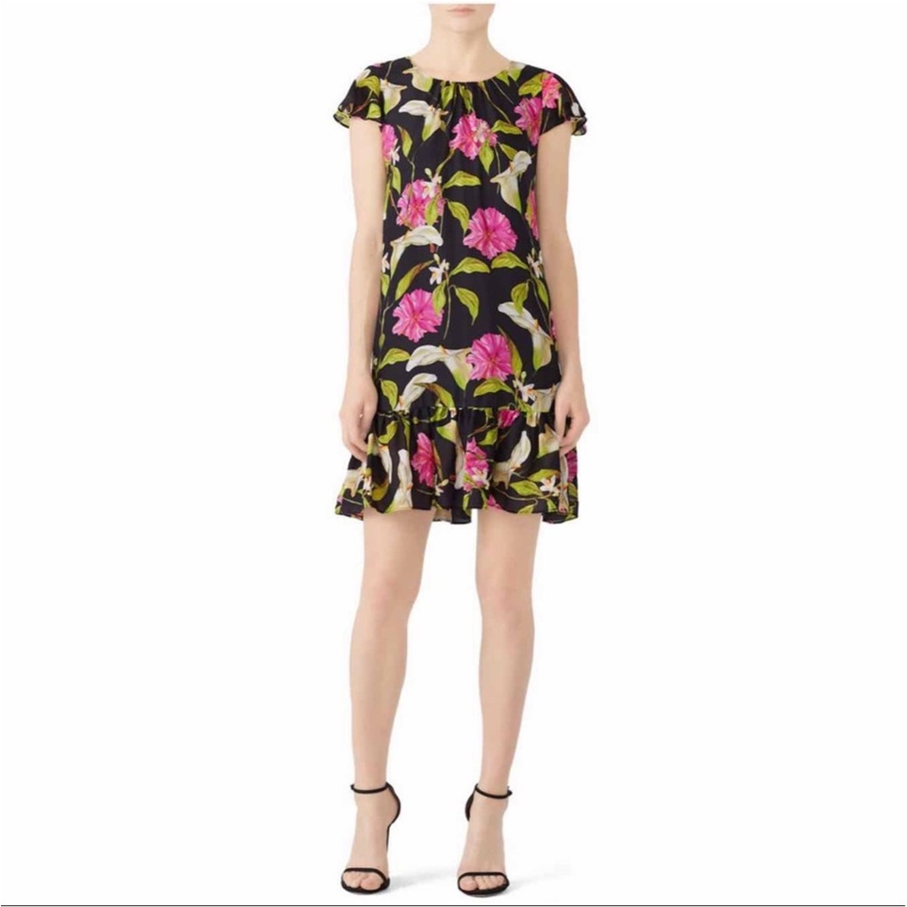 Milly A Line Dress Floral Black Short Sleeve Size Medium